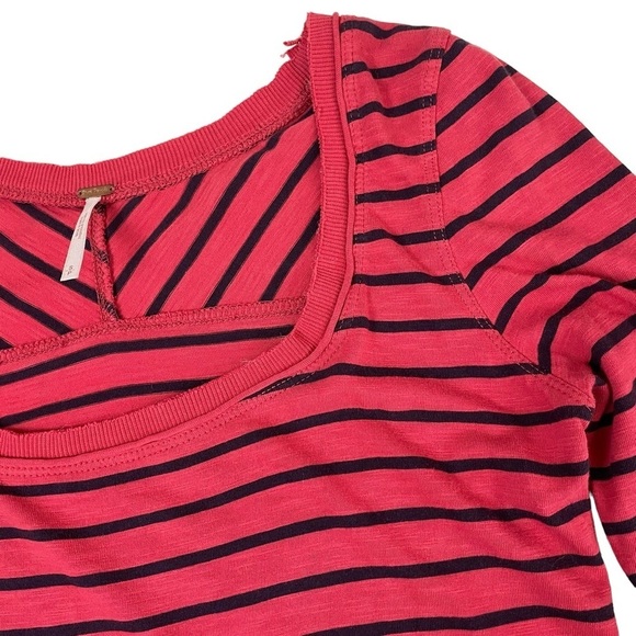 Free People Hard Candy Striped Henley Red Crochet Cuffs - Picture 6 of 14